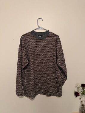 Textured Knit Sweater in Brown and Black